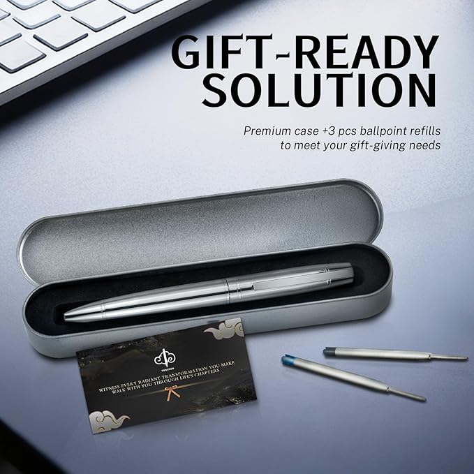 YUNCHUN Executive Pens for Men, Medium Point Ball Point Pen Sets for Men Gift, Heavy Duty Ball Pen for Writing, Retractable Metal Ballpoint Pen for Journaling, Ballpoint Pens Blue Ink with Pure Silver