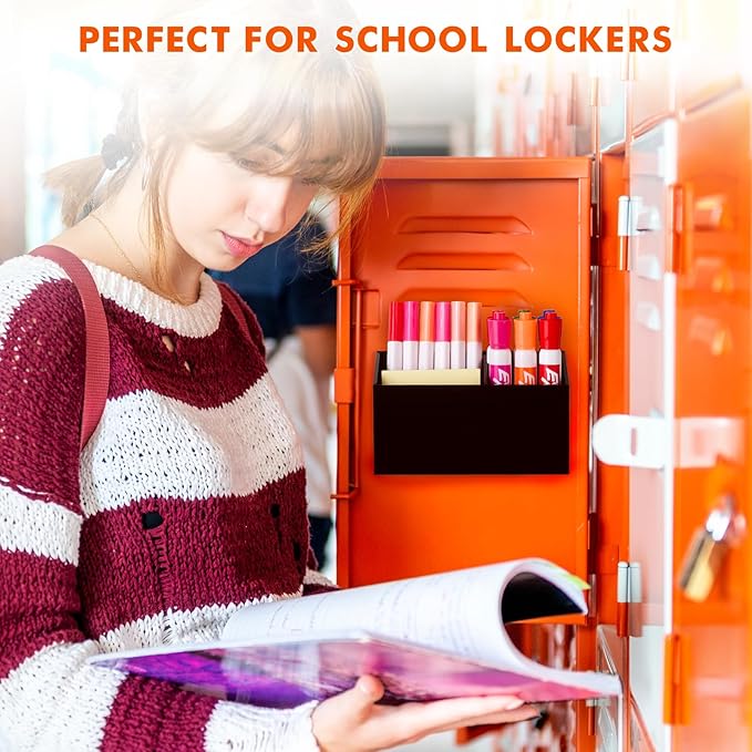 BEYGORM Magnetic Dry Erase Marker Holder for Whiteboard,Non-slip Acrylic Magnet Pen Holder for Fridge Refrigerator,Locker Organizer for Work,Locker Accessories,Pencil Cup for Desk(Black)