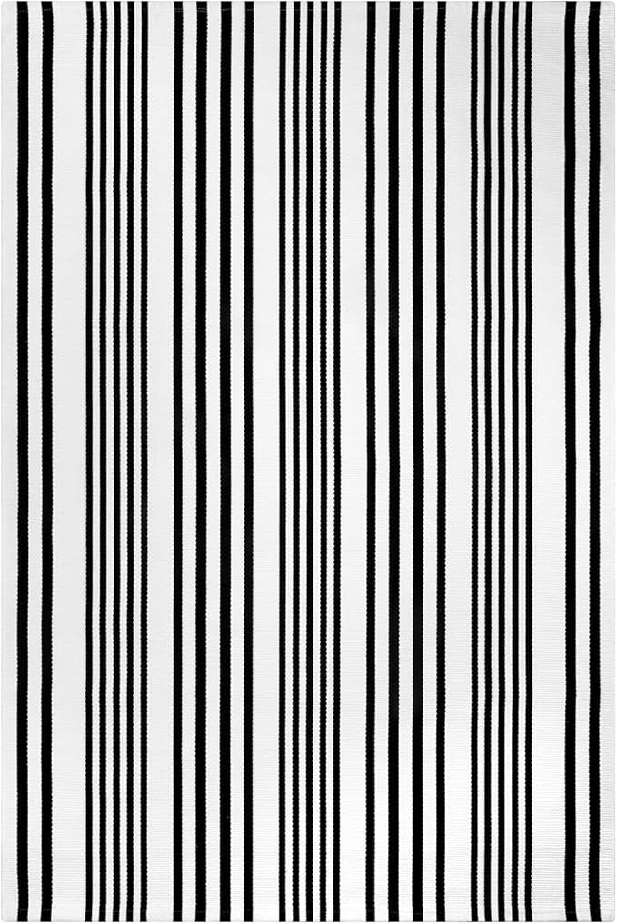 OJIA Outdoor Area Rug 4'x6', Black and White Outdoor Rug Machine Washable Patio Rugs Cotton Hand Woven Door Mats Indoor Outdoor Striped Rugs for Front Porch/Deck/Backyard/Living Room