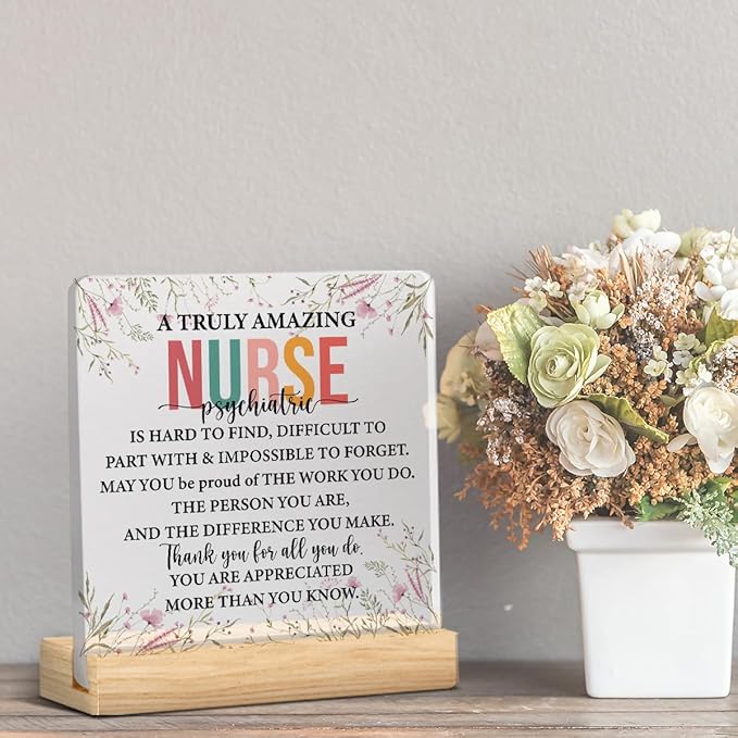 Psychiatric Nurse Gifts for Women Nurses Week Gifts Appreciation Thank You Graduation Gift for Nurse Office Desk Decor for Home Acrylic Sign Christmas Gift