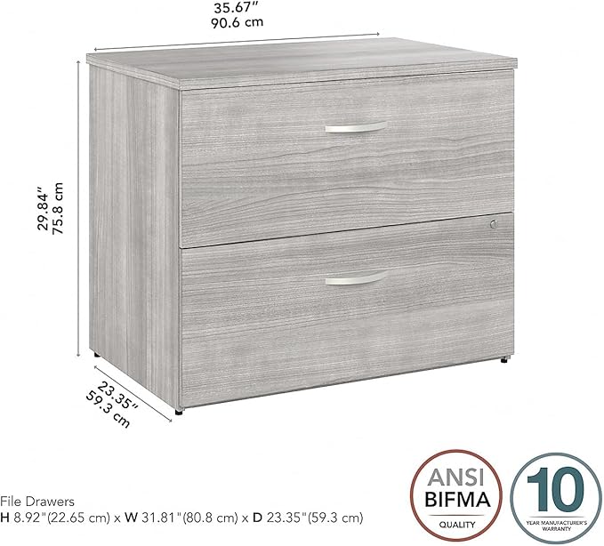 Bush Business Furniture Hybrid 2 Drawer Lateral File Cabinet-Assembled, Platinum Gray