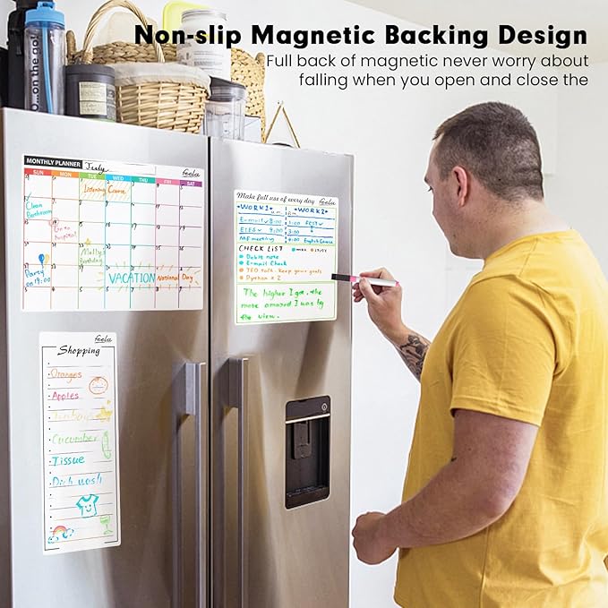 4 Pack Dry Erase 2024 Magnetic White Board Calendar Kit, Feela Monthly Weekly Calendar for Wall Refrigerator, Office Supplies with 8 Magnetic Erase Markers, 1 Eraser, 10 Stickers for Schedule
