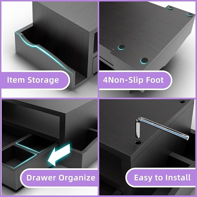 Simple Trending Monitor Stand Riser and Computer Wood Desk Organizer with Drawer and Pen Holder for Laptop, Computer, iMac, Black