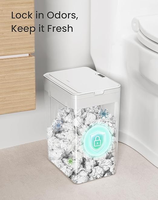 Cesun 4 Gallon Bathroom Trash Can with Lid, Small Automatic Trash Can, Touchless Motion Sensor Garbage Can, White Plastic Waste Basket for Bathroom, Bedroom, Toilet, Office, Rv