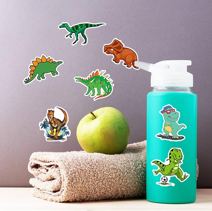 100PCS Dinosaur Stickers, Cute Waterproof Cartoon Stickers for Kids, Teaching Rewards, Dino Party Favourites, Stocking Stuffers for Kids Boys Girls Toddlers Teens