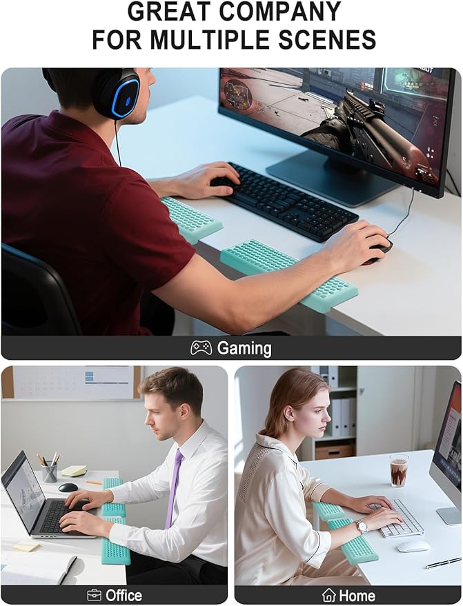 Hsurbtra L-Shaped Desk Elbow Pad, 2-Piece Soft Memory Foam Elbow Support Padding with Non-Slip Rubber Base, Ergonomic Desk Edge Cushion Wrist Rest for Office, Home, Work, Gaming, Lake Green