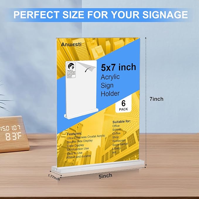 6 Pack Acrylic Sign Holder 5x7 Inches, Clear Small Acrylic Document Holder Frames, Plastic Table Brochure Sign Holder for Office, Events, School, Shop, Trade suppliers
