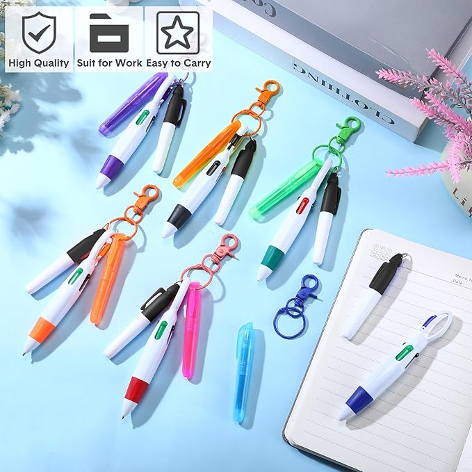 Sherr 25 Sets Retractable Nurse Pens with Mini Highlighter Permanent Marker Keychain Clip Badge Reel Pen Accessories for Nursing Students Medical Staff Office Stocking Stuffer Gift(Many Colors)
