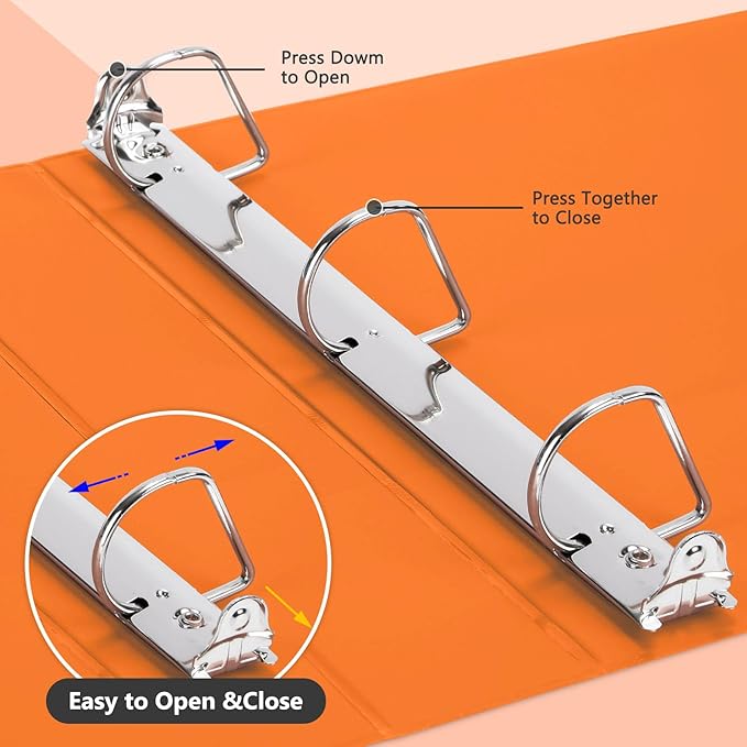 ViVin Sturdy 1.5 Inch 3 Ring Binder with Pockets, Slant-D Ring, PVC-Free, Customizable Clear View Binder,Holds 350 Sheets of 8.5" x 11" Paper,6 Pack (Orange)