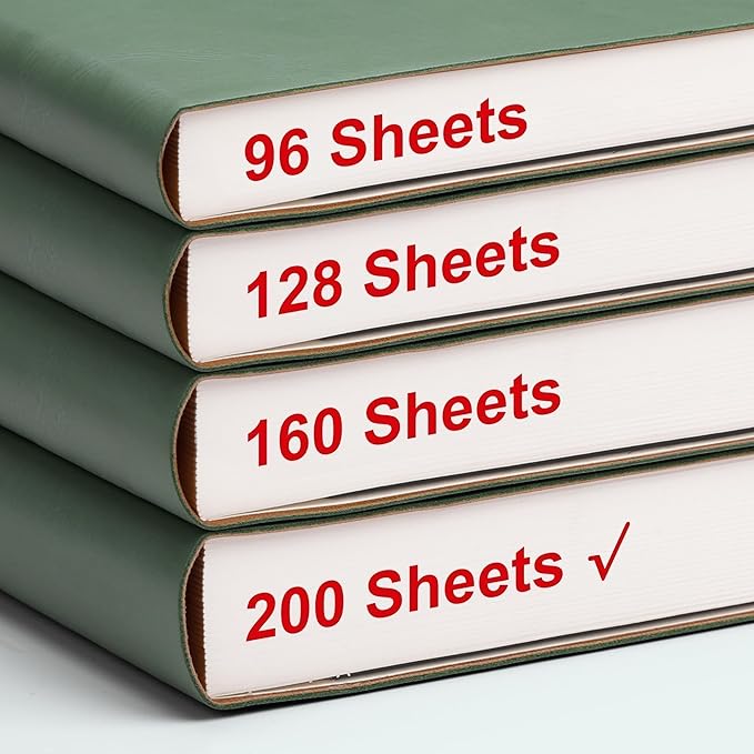 EMSHOI B5 College Ruled Notebook Journal - 400 Pages (200sheets), 7mm Spacing & Vegan Leather Cover for Work, School, Bible Study, Bullet Journaling - with Sticky Notes, Pocket & Pen Holder- Green