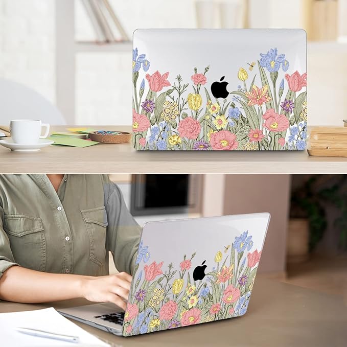for New MacBook Air 13 inch Case 2022 2021 2020-2018 Release M1 A2337 A2179 A1932 Touch ID Retina Display, Hard Case with Keyboard Cover&Screen Film&Webcam Cover for Mac Air13, Spring Flowers