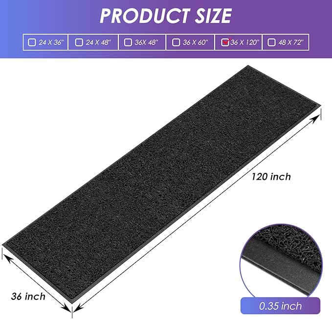 Kuyal Door Mat, 3'x10' Indoor Outdoor Entrance Mat to Trap Dirt and Moisture, Non Slip Waterproof Outdoor Mats, Commercial Floor Inside Outside Entrance, Heavy Duty Durable Welcome Mats, Black