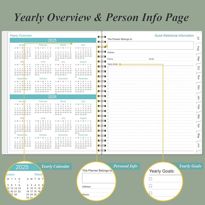 2025-2026 Planner - Academic Planner 2025-2026 from July 2025 to June 2026 with 12 Monthly Tabs, Flexible Cover, Inner Pocket, 8.5" x 11", Green