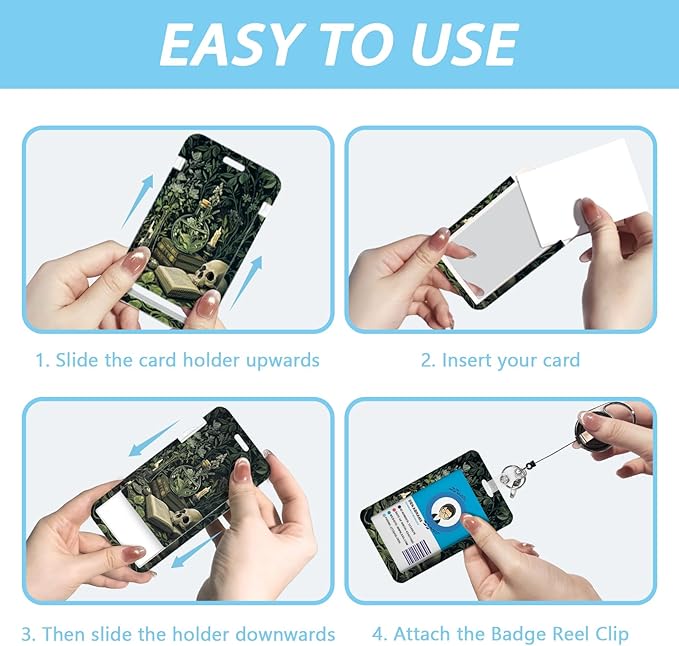 Gctriki Goth Lanyards for ID Badges, Skull Plants id Holder with Lanyard, Retractable Badge Reel Clip Keychain Name Tag Protector for Women Teacher Nurse Doctor Student Worker Office Gift Gothic Book