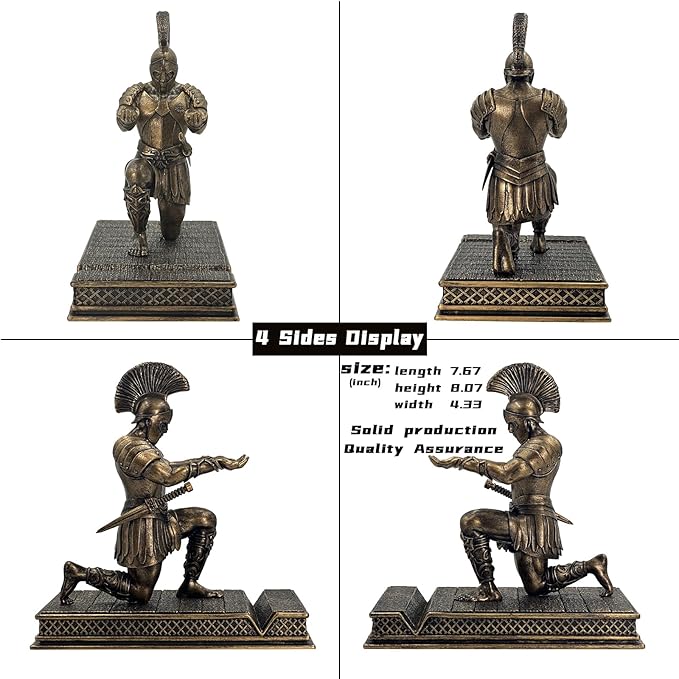 Roman Warrior Pen Holder knight Desktop Organizer and Accessories Resin Pen Holder as Gift with Short Swordfor Office and Home (Antique Bronze)