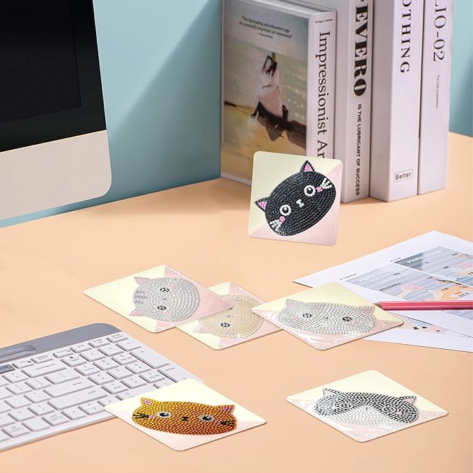 6 PCS Diamond Art Bookmarks, Cute Cat Diamond Painting Bookmarks for Book loverss DIY Bookmark Corner for Adults Beginner Craft Gift