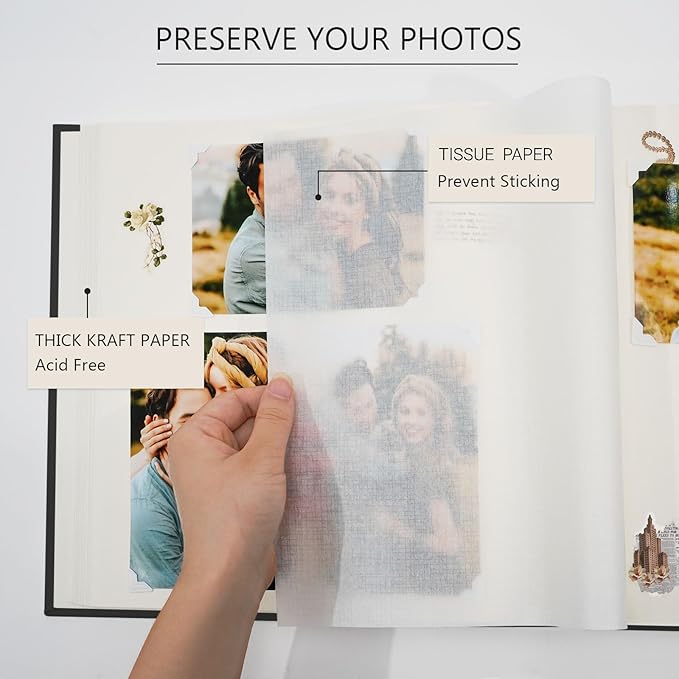 Vienrose Premium Scrapbook Photo Album with Writing Space 12"x12", DIY Scrapbook Album with 60 Pages, Large Photo Book for Baby Family Travel Vacation, Black