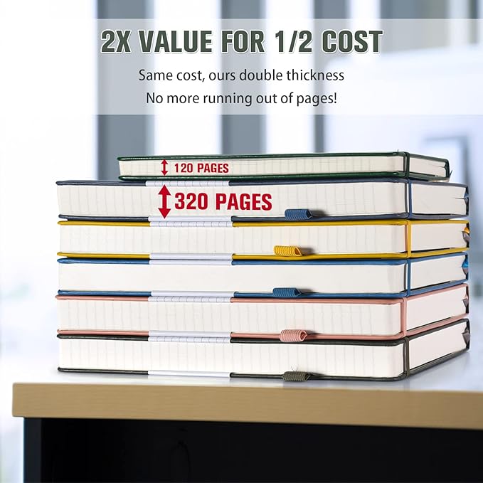 5 Pack College Ruled Notebook, 312 Numbered Pages Thick Notebooks Bulk, 100gsm No Bleed Paper Hardcover Leather Journal, Lined Journal Notebook Set for Women Men School Office, A5, Green