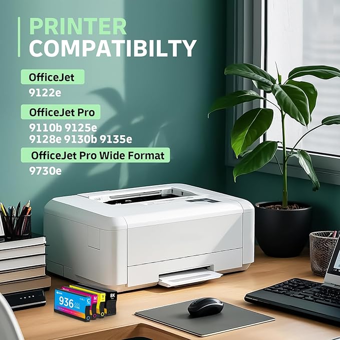 936 936e 936xl 936 XL Ink Cartridges Replacement for HP 936 936e 936 XL 936xl Ink Cartridges for HP Printers Combo Pack Works with OfficeJet 9120 OfficeJet Pro 9110 9120 9130 (4-Pack) (4)