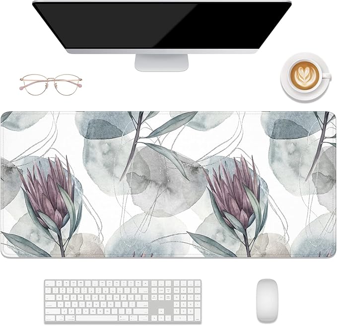 Desk Mat, 32" x 12" XXL Extended Large Gaming Mouse Pad, Desktop Decor Desk Pad, Cute Men Women Office Supplies and Accessories, XL Mouse Mat for Laptop & Keyboard, Purple Epiphyllums