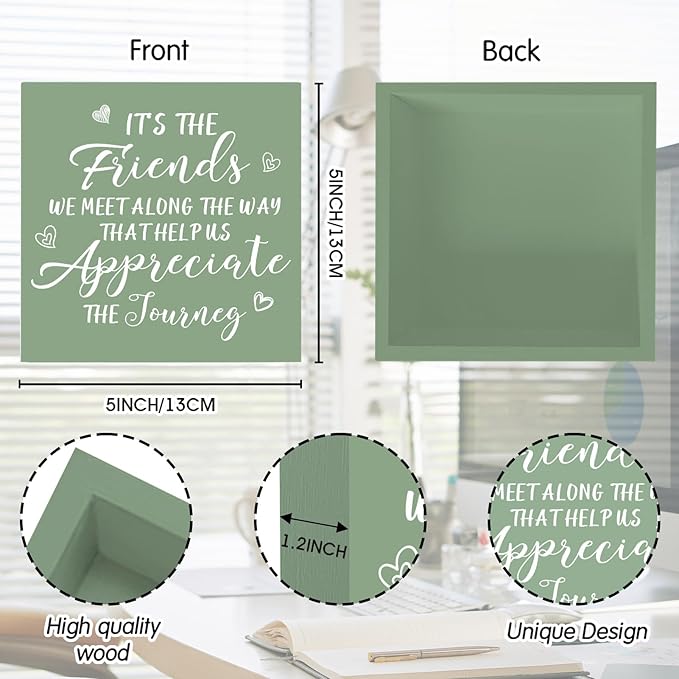 Sage Green Office Desk Accessories Decor Sign Sage Green Gifts for Best Friends Friendship Quotes Gifts for Women Friends Friendship Wooden Box Sign Desktop Decorations