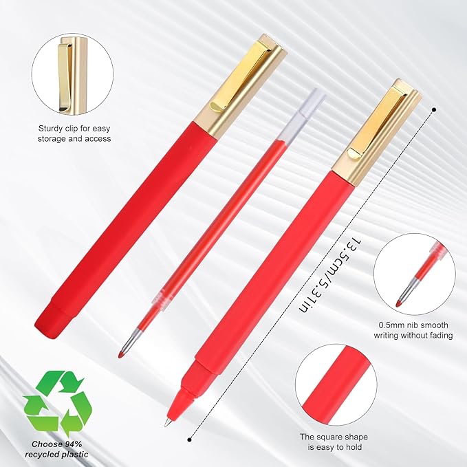 12 Pack Gel Pens Red 0.5mm Medium Point Red Gel Ink Pens with Cap Quick Drying Ballpoint Pen Smooth Writing Fine Point Pen for Journaling School Office Supplies