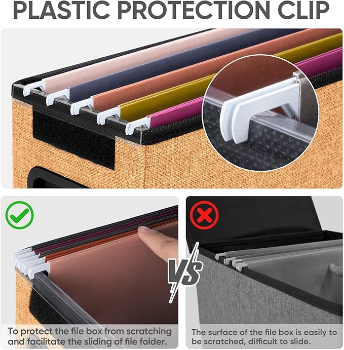 BALEINE File Organizer Box with Lid, Collapsible File Folder Organizer with Plastic Slide, Hanging File Folder Box for Office Document Storage (2 Pack, Orange, S)