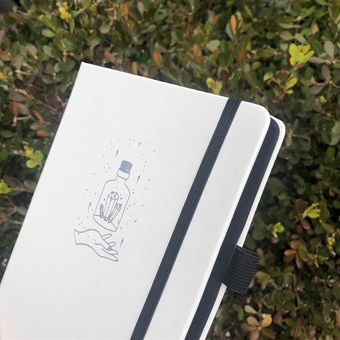 BUKE Dotted Journal A5 Hardcover Notebook- 160 Dot Grid Pages 150g Black Paper - Black PU Leather Hardcover 5.75" x 8.5" and Gift Box Mystery Bottles (BKB-2)