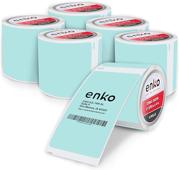 enKo [6 Rolls, 1800 Direct Thermal Labels] Blue Turquoise Colored Compatible for Dymo 30256 Label (2-5/16 x 4") Use with Dymo, Rollo Thermal Printer as Shipping & Mailing Labels