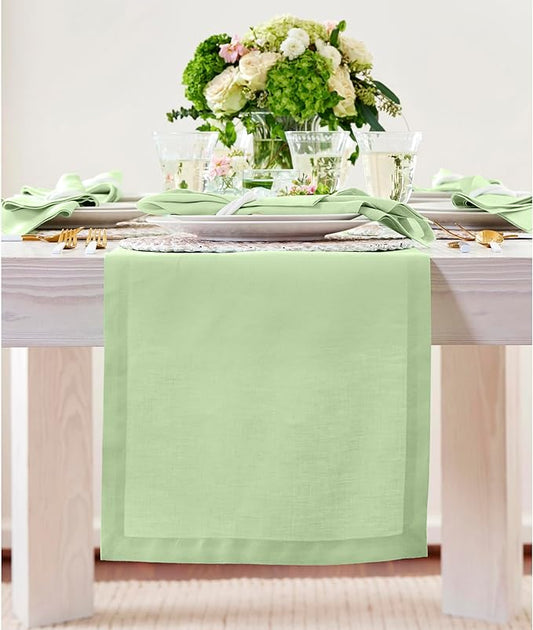 Solino Home Linen Table Runner 90 Inches Long - 100% Pure Linen Pastel Green Table Runner 14 x 90 Inch - Fete