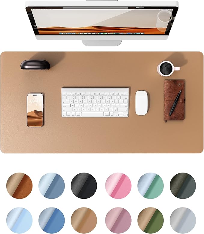 YSAGi Leather Desk Pad Protector, Office Mat, Large Mouse Pad, Non-Slip PU Blotter, Laptop Waterproof Writing for and Home (23.6" x 13.8", Khaki)
