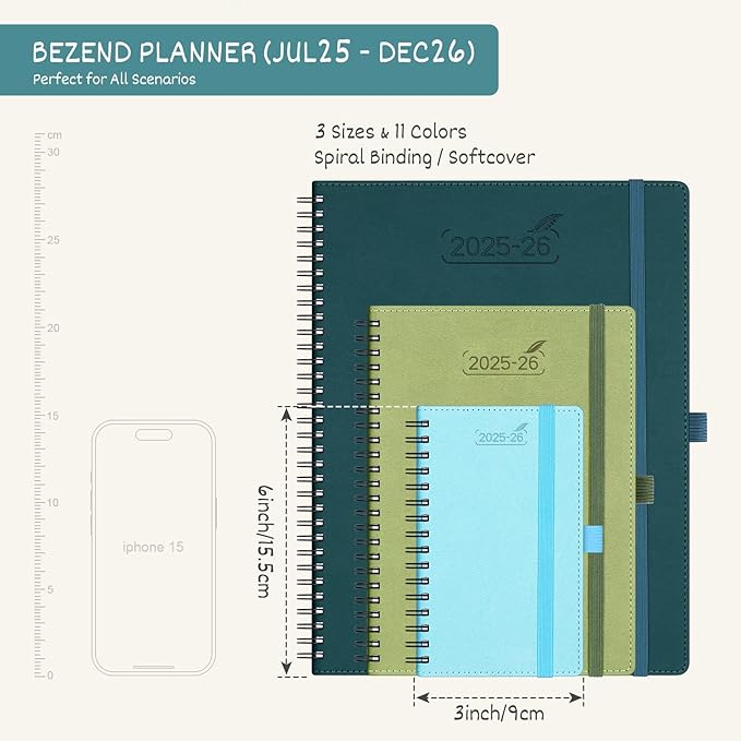 BEZEND Pocket Planner 2026 Weekly and Monthly (3.5" x 6") Small Calendar Book for Purse (Jul 25-Dec 26) with Daily Appointment, Storage Pocket, Pen Holder, Spiral, PU Leather Softcover - Black