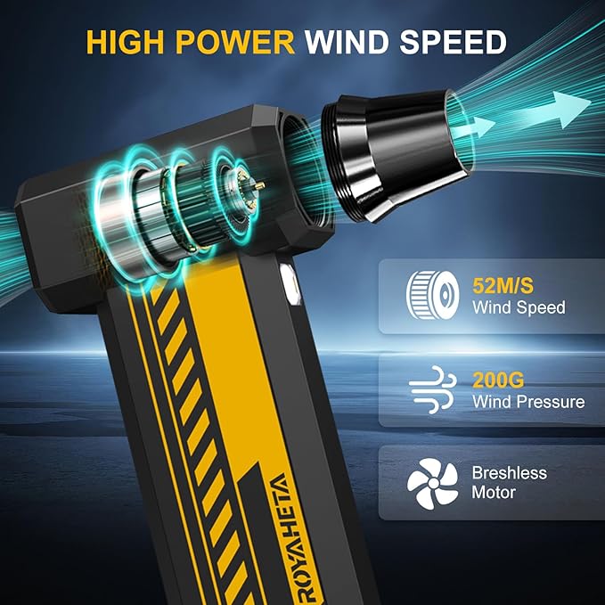 Electric Compressed Air Duster Cordless: 130000RPM Air Blower with LED, 4-Gear Adjustable Mini Blower, Aluminum Alloy Body with 1/4 Nut, Electric Duster for Keyboard Car, Ideal for Home Office Gamers