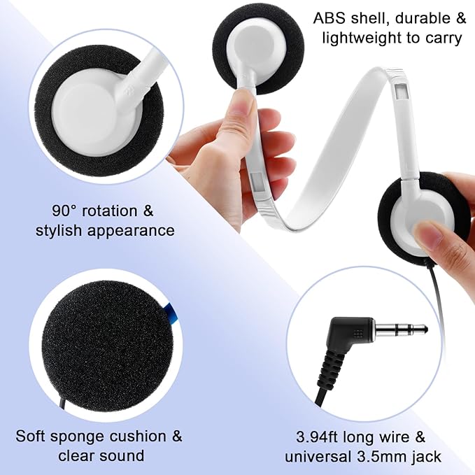 Yunsailing 30 Pack Class Set Headphones for Students Bulk School Headsets Earphones with 3.5mm Jack Classroom Must Haves Teacher Supplies for Adults Laptop Computer(White)