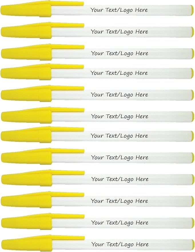 Personalized Stick Pens With your Custom Logo or Text-500 Pack Bulk-for Businesses, Parties, and Events, Custom Printed Slim Ballpoint Pens with Cap, Yellow, Black Ink