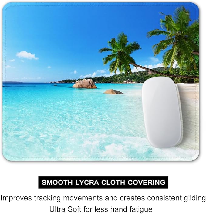 Auhoahsil Mouse Pad, 12 x 10 in Summer Beach Theme Computer Mouse Pad for Desk, Premium-Textured Non-Slip Rubber Stitched Edges Waterproof Square Gaming Mouse Mat for Gaming Work Wireless Mice, Blue