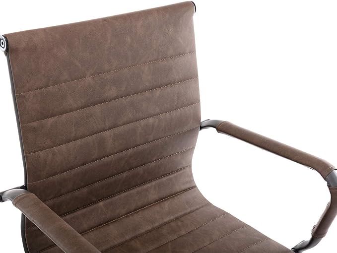 Office Desk Chair No Wheels Set of 8 PU Leather Computer Chairs Mid Back Guest Chairs for School Reception Conference Waiting Room, Vintage Brown