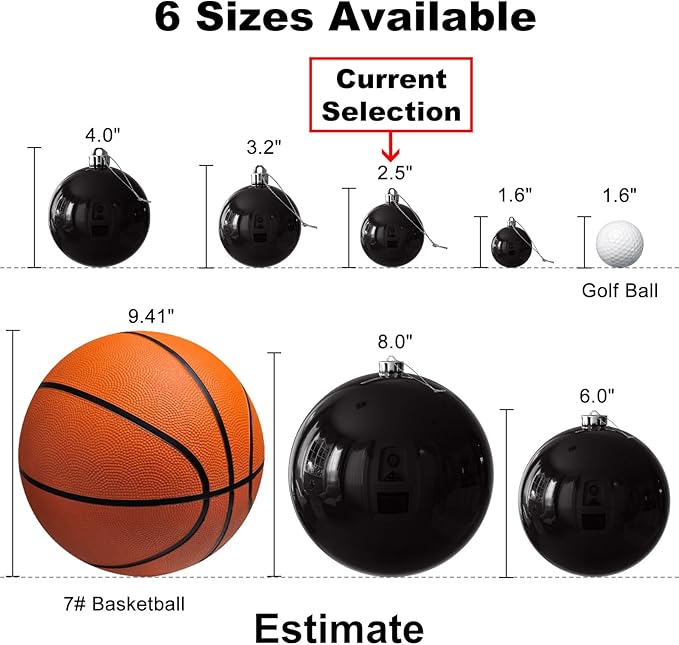 Black 2.5" Christmas Balls Christmas Tree Decoration Ornaments Shatterproof Hanging Balls for Birthday Halloween Holiday Wedding Decorations Set of 24pcs