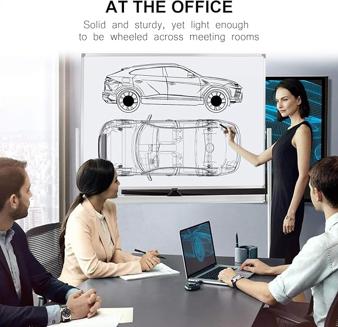 Mobile Whiteboard Magnet Dry Erase Board on Wheels Double-Sided Magnetic Portable Stand Whiteboard- 48"x36" Rolling White Boards with Easy Flip Feature