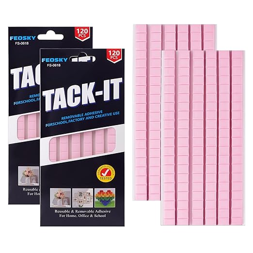 Feosky Adhesive Poster Sticky Tack Putty, Reusable and Removable Adhesive Putty, Mounting Putty for displaying Wall Paintings, Picture, Decoration, Crafts (Pink,Pack of 2)