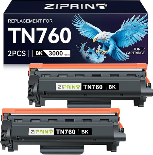ZIPRINT TN760 Toner Cartridges Compatible Replacement for Brother TN760 TN730 TN-730 High Yield for MFC-L2710DW MFC-L2750DW DCP-L2550DW HL-L2350DW HL-L2395DW HL-L2370DW (Black, 2 Pack)