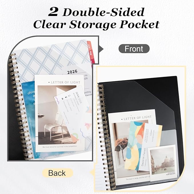 Oucaru 2026 Planner, Weekly and Monthly Planning Calendar, Jan 2026 - Dec 2026, 6.3" x 8.5", Spiral Bound, 12 Habit Trackers & Monthly Tabs, 2 Storage Pockets, Perfect for Office Home School Supplies