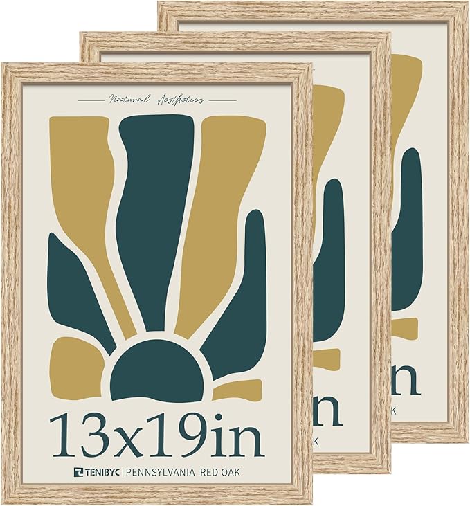 13x19 Oak Wood Frame with HD Glass - 3pk, Natural Solid Wood Picture Poster Frame, Wall Gallery Frame
