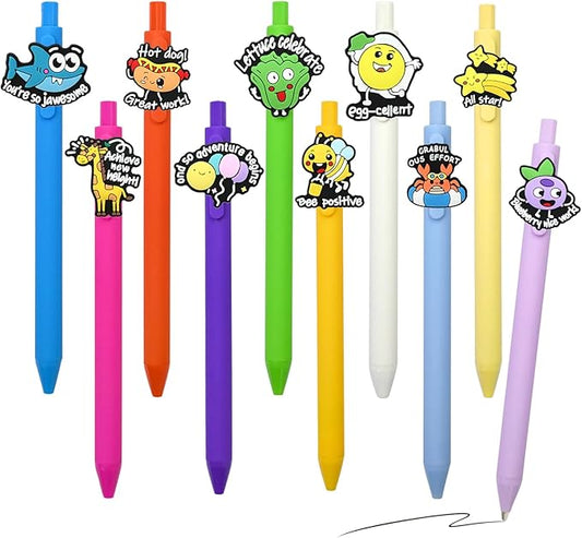 Phrase Pens 10Pcs Funny Cute Novelty Gel Pens Aesthetic kawaii Black Ink Pen Ballpoint Saying Word Animal Positive Pen Accessories Bulk Teacher Supplies Party Favor Back to School gifts for Girls