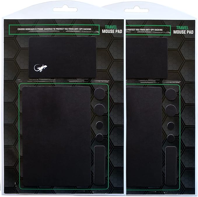 Mouse Pad Adhesive Bottom - Sticks to Any Surface - Portable - Webcam Covers and Screen Cleaner Included (2 Pack -Blank- Black)