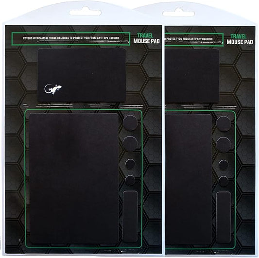 Mouse Pad Adhesive Bottom - Sticks to Any Surface - Portable - Webcam Covers and Screen Cleaner Included (2 Pack -Blank- Black)