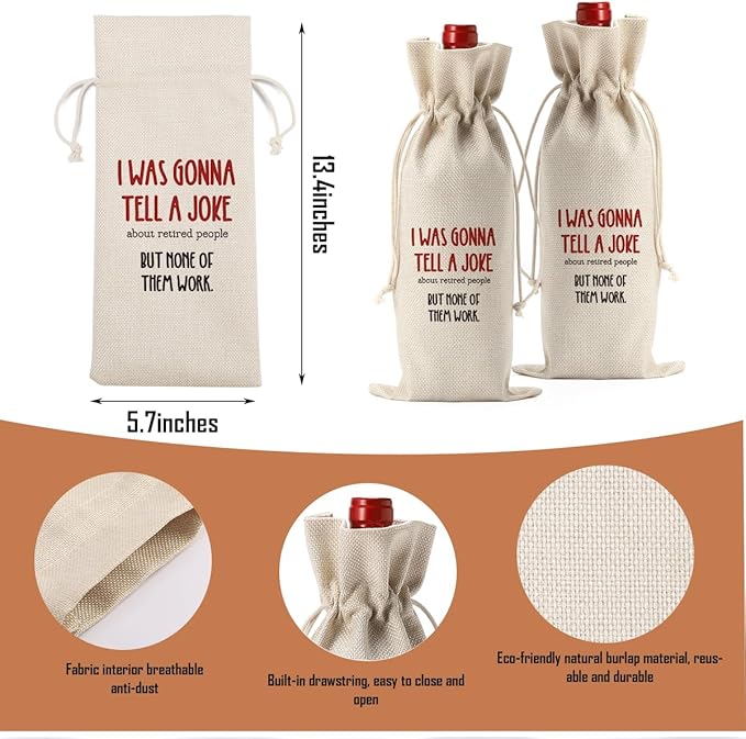 Funny Retirement Gifts for Woman Men Retirement Wine Gifts Bag Happy Retirement Party Decorations Retired Gifts Leaving Gifts for Coworkers Boss