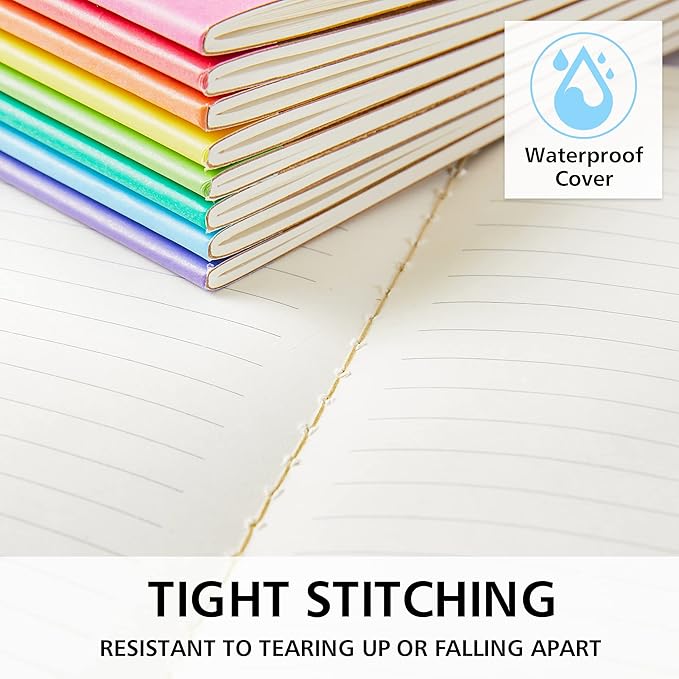 feela 96 Pack Composition Notebooks Bulk, Kraft Cover Lined Blank College Ruled Composition Travel Journals with Rainbow Spines For Women Students Business, 60 Pages, 8.3”x 5.5”, A5, 8 Colors