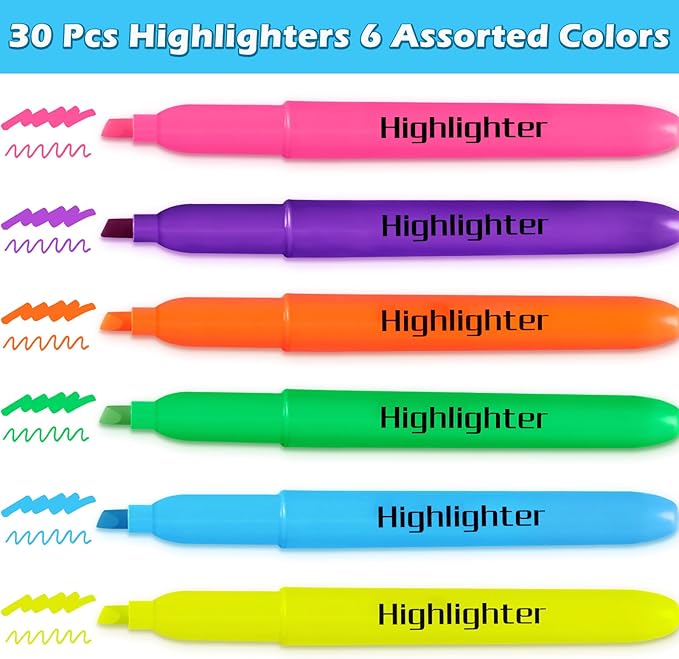 Duchong 30 Count Highlighters Assorted Colors, No Bleed Highlighter Markers for Teacher Students, Classroom Must Have, School Supplies for Adult Kids
