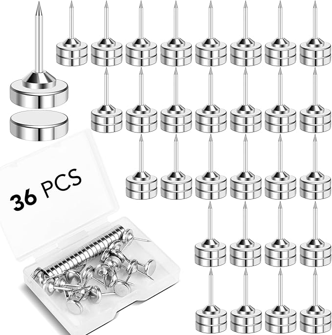 E BAVITE Magnetic Push Pins ThumbTacks, 36 Sets Magnet Pushpins for Wall Bulletin Board Cork Board Cute Decorative Push Pin Clips for Poster Hanger Picture Hanging Home Office Accessories